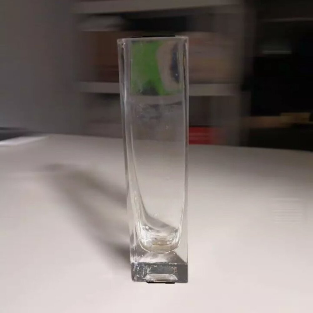 Teleflora Gift square crystal glass vase 7 3/4" tall x 2" wide clear heavy lead